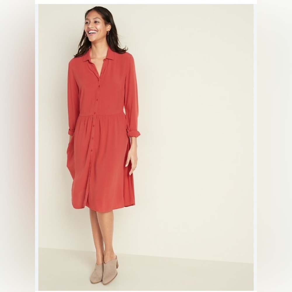 Plus Sized Curvy Old Navy Women’s Waist-Defined Crepe Shirt Dress 2X